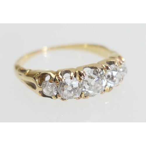 199 - Diamond five stone ring, set with old European cut diamonds, the central stone of approx. 0.5ct, tot... 