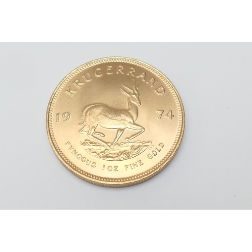 243 - South Africa, Krugerrand 1974, 1oz fine gold (.917 gold), 32mm, weight approx. 33.93g