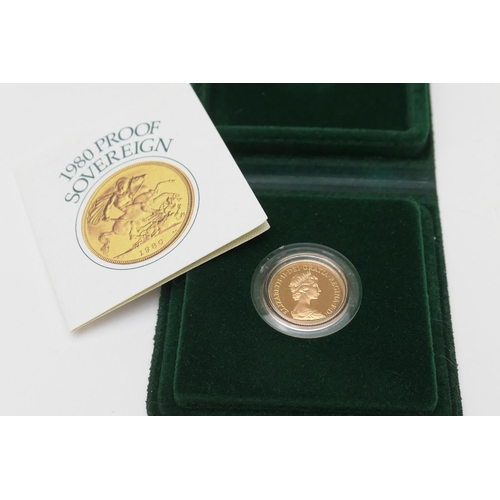 304 - Elizabeth II proof sovereign, 1980, weight approx. 7.98g, in original green case