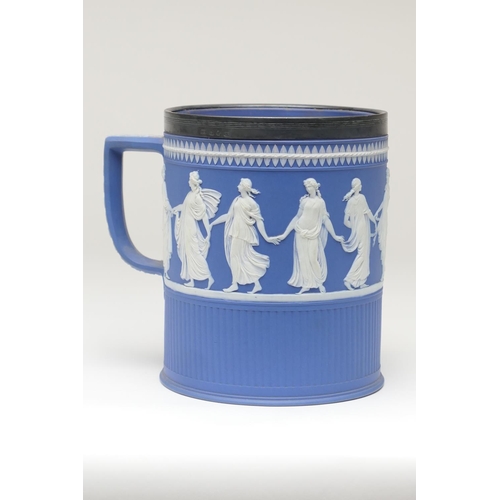 341 - William Adams & Sons, silver mounted jasperware quart tankard, the mount hallmarked Sheffield 1819, ... 