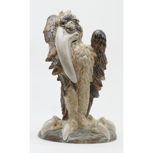 358 - Cobridge stoneware grotesque bird, en homage to the Martin Brothers, impressed marks, painted initia... 