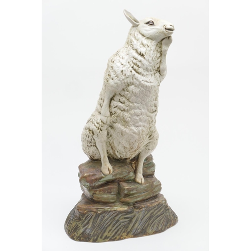 362 - Cobridge stoneware Robert Tabbanor sheep model 'The Thinker', height 36.5cm