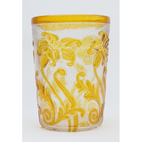 365 - Thomas Webb Cameo Fleur glass vase, slightly tapered cylinder form, acid etched with raised orange f... 