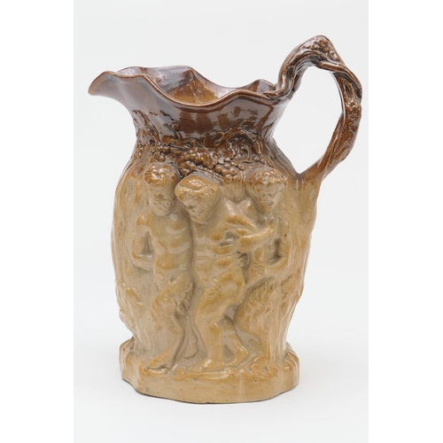 369 - Attributed to Stephen Green (1833-60), a saltglazed bacchanalian jug, circa 1840, height 20cm