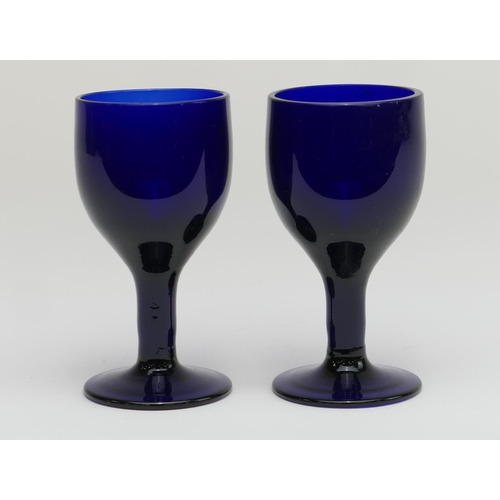 371 - Pair of Bristol blue wine glasses, circa 1840, height 11cm