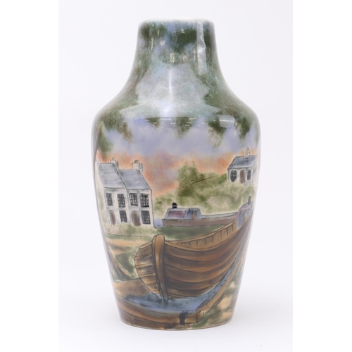 379 - Cobridge Stoneware limited edition vase, decorated with a Cauldon Lock canal scene, numbered 85/100,... 