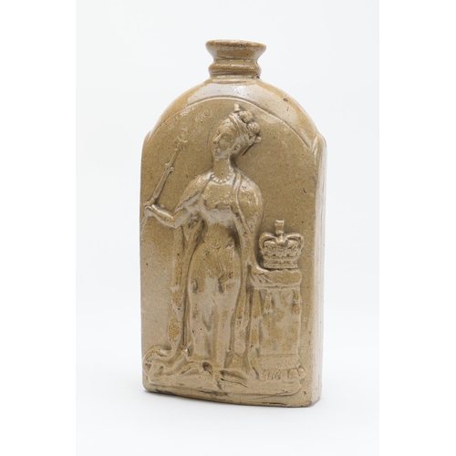 390 - Stephen Green, Lambeth, brown saltglazed flask commemorating the coronation of Queen Victoria, 1837,... 