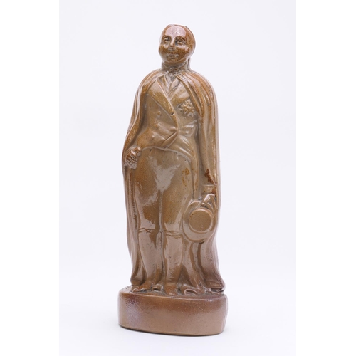 391 - Brown saltglazed stoneware flask, modelled as a nobleman (unidentified), height 24.5cm