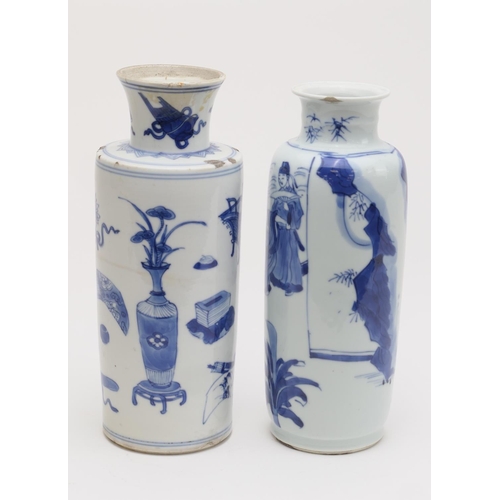 398 - Two Chinese blue and white vases, Kangxi (1662-1722), one of cylinder form decorated with 'one hundr... 