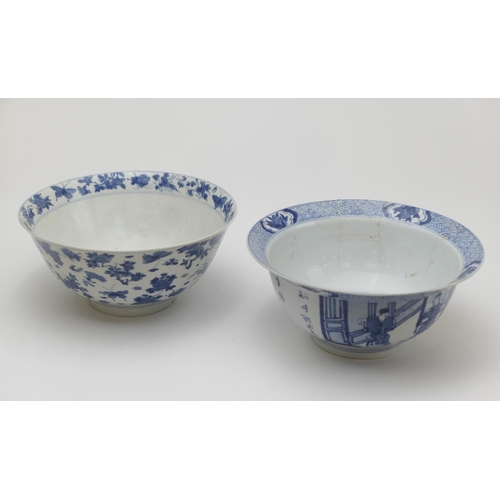 400 - Chinese blue and white bowl, Kangxi (1662-1722), decorated with a myriad of butterflies flying amids... 