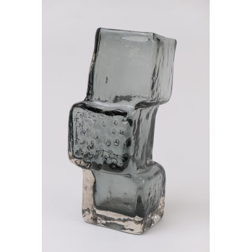 410 - Whitefriars drunken bricklayer glass vase, designed by Geoffrey Baxter, in pewter colourway, height ... 