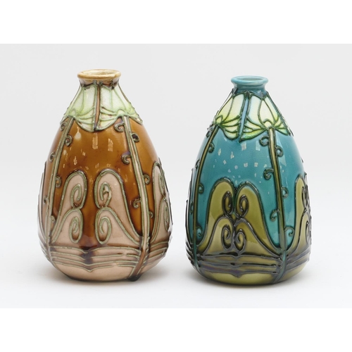 430 - Two Minton Secessionist small ovoid vases,  circa 1900, decorated with stylised foliage, one against... 