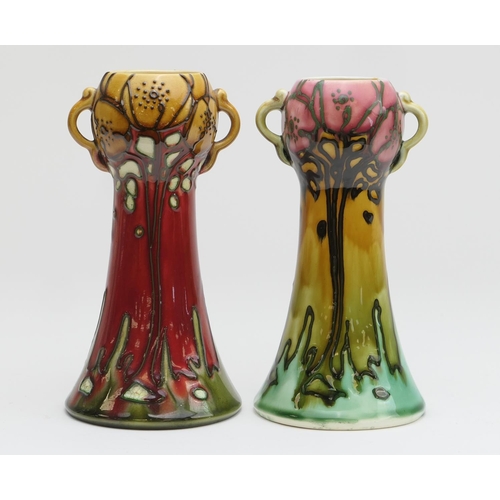 431 - Two Minton Secessionist tulip vases, circa 1900, each with stylised floral decoration, one having no... 