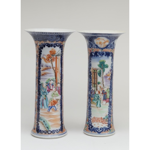 439 - Two similar Chinese famille rose trumpet vases, late 18th/early 19th Century, decorated in the Manda... 