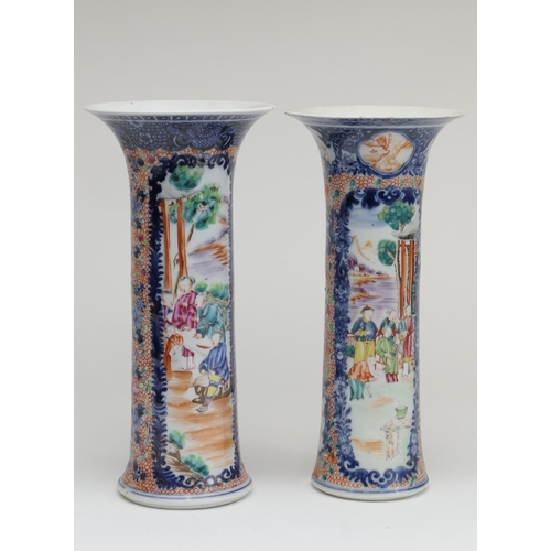 439 - Two similar Chinese famille rose trumpet vases, late 18th/early 19th Century, decorated in the Manda... 