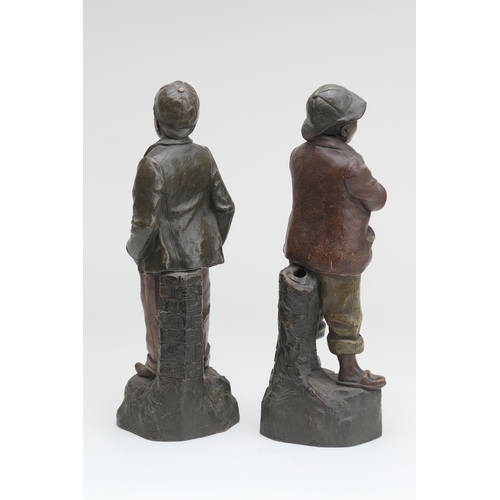 440 - Pair of Austrian painted terracotta figures of African -American boys, by Johann Maresch, circa 1900... 