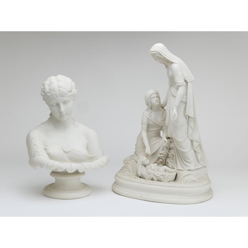 441 - Victorian Parian bust of Clytie, probably Copeland, circa 1875, height 28cm; also a Victorian Parian... 