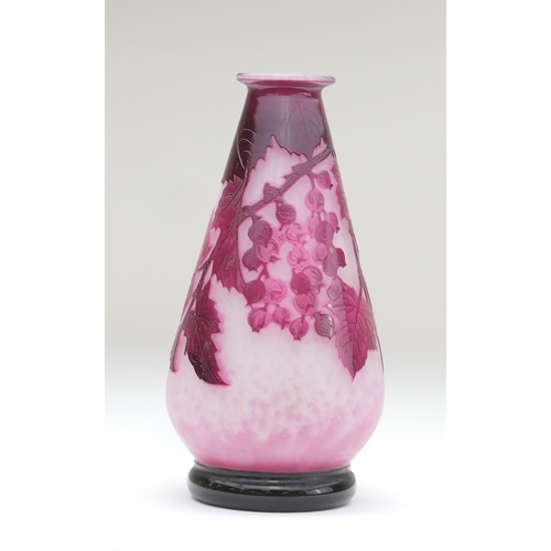 448 - Adelatte, Nancy, cameo glass vase, baluster form decorated with blackcurrants in shaded reds against... 