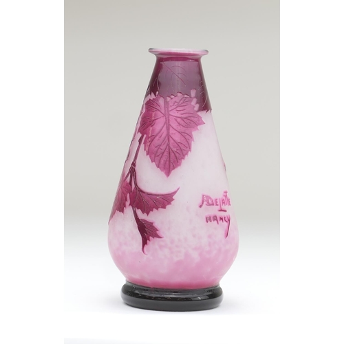 448 - Adelatte, Nancy, cameo glass vase, baluster form decorated with blackcurrants in shaded reds against... 