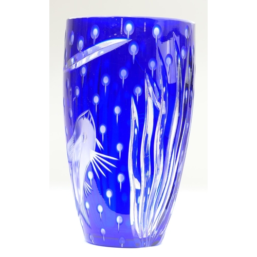 449 - Watford blue overlay cut crystal vase 'Deep Water', circa 1958, height 21.5cm