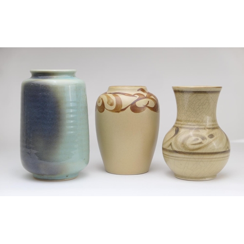 455 - Agnete Hoy for Bullers, a yunyao style crackle glazed ribbed vase, shape no. 276, signed with a mono... 