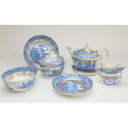 463 - Attributed to Miles Mason, a blue and white printware part tea service, pattern no. 241 comprising l... 