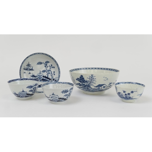 478 - Worcester blue and white bowl, in the rock strata island pattern, circa 1770-80, open crescent mark,... 