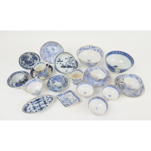 480 - Assortment of blue and white porcelains including Chinese blue and white spoon tray, late 18th Centu... 