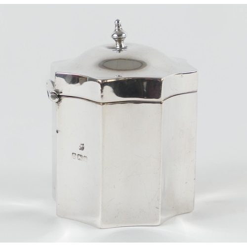 496 - Mappin & Webb small silver tea caddy, Birmingham 1908, fluted cylinder form, hinged cover, height 9c... 