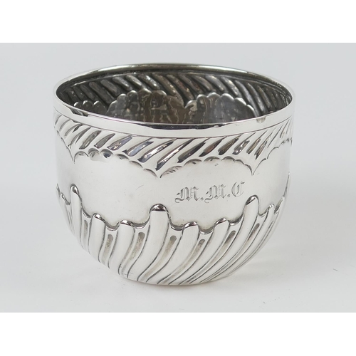 504 - Victorian silver sugar bowl, London 1888, wrythen form, engraved with initials, weight approx. 130g