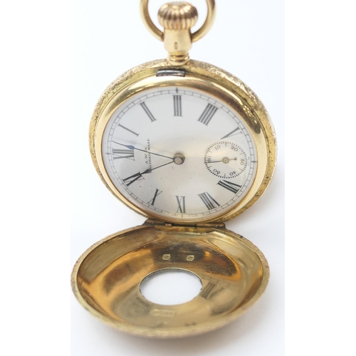 557 - 18ct gold enamelled and diamond set lady's half hunter fob watch, by The American Watch Company, the... 