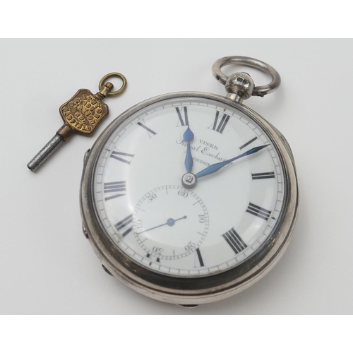 561 - Victorian silver open face pocket watch by Viner, Royal Exchange London, engine turned 58mm case hal... 