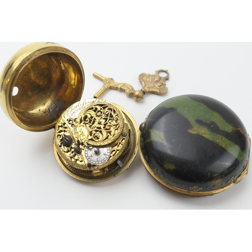 565 - George II tortoiseshell pair cased verge pocket watch by C Charleson, London, circa 1755-60, the out... 