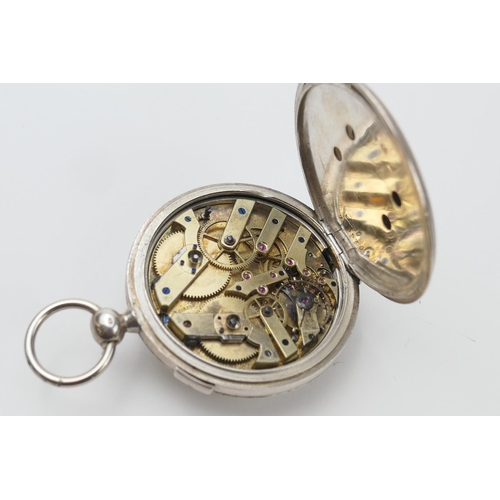 568 - Continental silver cased dual time zone pocket watch, London import marks for 1924, white enamelled ... 