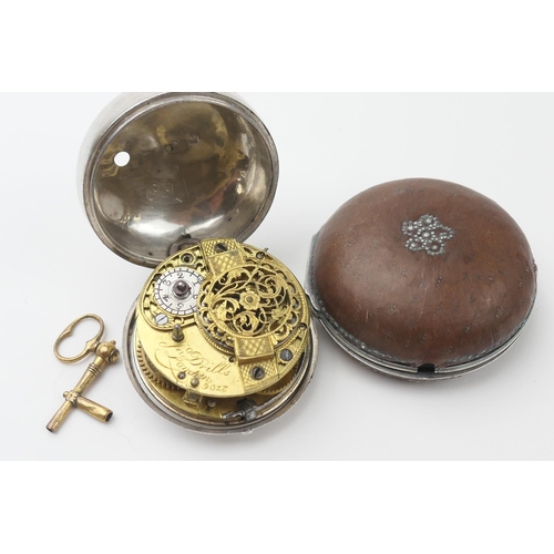 570 - Early George III silver pair cased verge pocket watch by John Drills, London, 1761, the outer silver... 