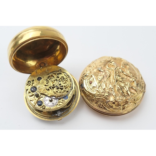 574 - George III gold pair cased verge pocket watch, by J Orpion, hallmarked London 1764 (22ct standard), ... 