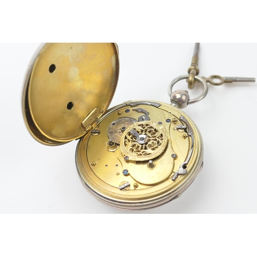 576 - French silver open faced verge clock watch, third quarter 19th Century, white enamelled dial, engine... 