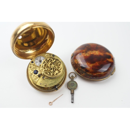 585 - George III tortoiseshell pair cased verge pocket watch, by John Devis, London circa 1770, the outer ... 