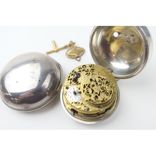 586 - George II silver pair cased verge pocket watch, by Charles Delaponte, London, hallmarked London 1747... 