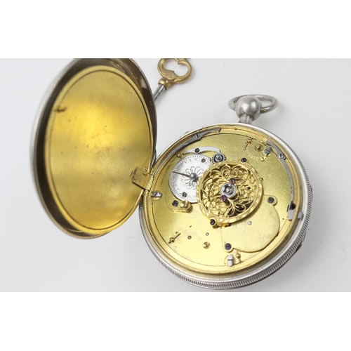 592 - French silver repeating pocket watch, signed 'Breguet a Paris', white enamelled dial with Arabic num... 