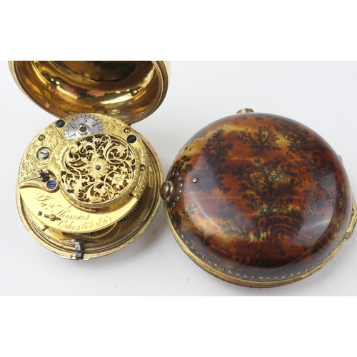 596 - George III tortoiseshell pair cased verge pocket watch, by James Thomas, Chester, circa 1780-1800, t... 