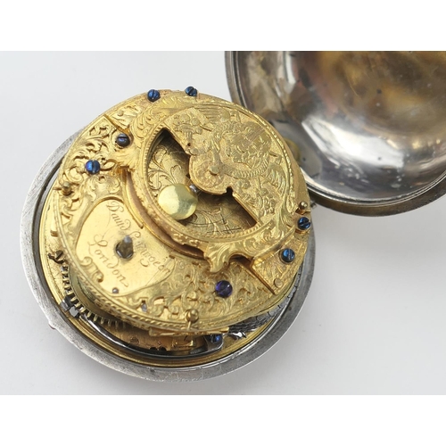 602 - David Lestourgeon, London, a silver verge pocket watch, circa 1700, French silver pair case, plain o... 