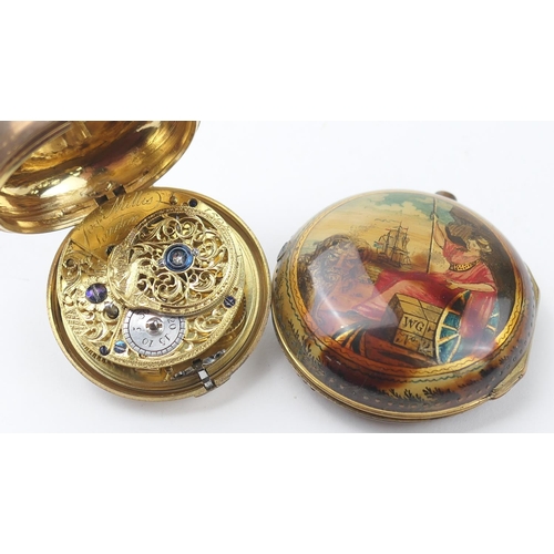 603 - George III tortoiseshell pair cased verge pocket watch, by Joshua Millis, London, circa 1765, the ou... 