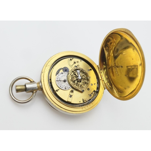 622 - French quarter repeating parcel gilt pocket watch, 19th Century, white enamelled dial, plunger repea... 