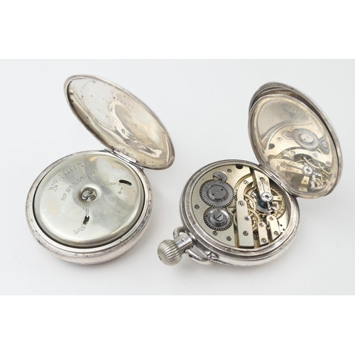 624 - Continental silver alarm pocket watch, circa 1900, white enamelled dial with bezel adjusting alarm h... 