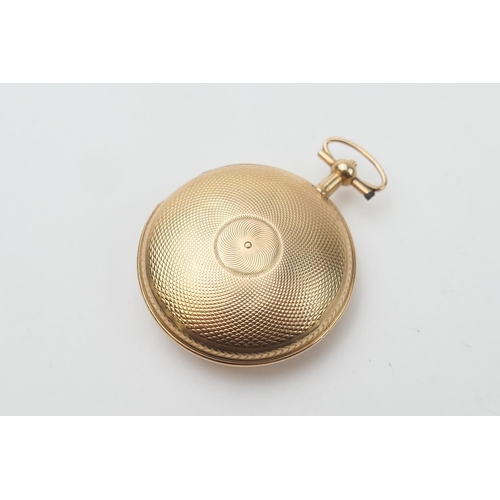 638 - French miniature 18ct gold verge pocket watch, 19th Century, engine turned circular cushion form hun... 