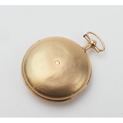 638 - French miniature 18ct gold verge pocket watch, 19th Century, engine turned circular cushion form hun... 