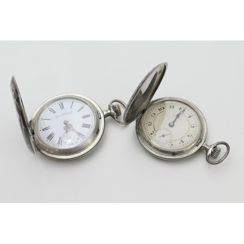 646 - Five niello silver pocket watches comprising two crownwind hunter pocket watches, each decorated wit... 