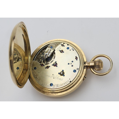 655 - Swiss 18ct gold open faced minute repeating pocket watch, circa 1880, 51mm case, white enamelled dia... 