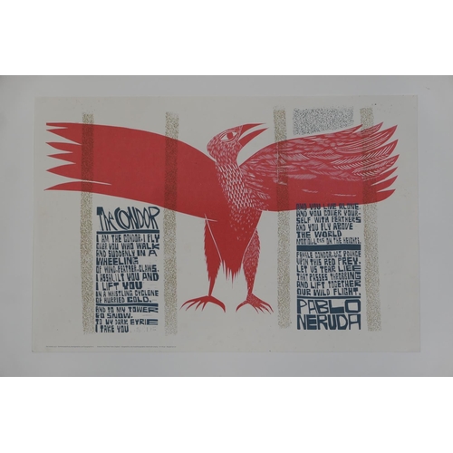 722 - Paul Peter Piech (American, 1920-1996), The Condor, coloured reproduction print with poem by Pablo N... 